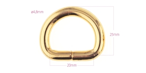 Steel D-ring, half ring for belt width 20 mm, finishing: Hi-shine warm gold