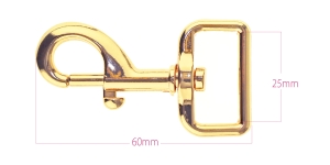 Karabiinhaak pikkusega 60 x 35 mm rihmale laiusega 25 mm, värv: soe kuldne