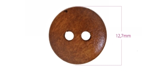 Wooden Button, 2 holes, ø13 mm x 3,3 mm (button size: 21L): color: nut