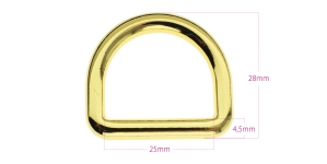 D-rengas, 34 mm x 29 mm hihnaan leveydella 25 mm, pinnoite: kiiltävä kultainen