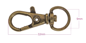 Karabiinhaak 32 x 13 mm, auk ø9 mm, pinnatud: antiikpronks