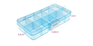 Storage box , plastic (PP), 10 compartments, 13 x 6,3 x 2 cm, light blue