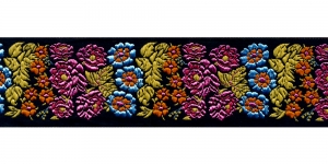  Mustal taustal lillemustriga kaunistuspael 50 mm, Art. 50097FC, värv V3 sinised-oranžid-roosad õied
