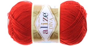 Siidja pinnaga akrüüllõng Diva Silk Effect; Värv 106 (Punane), Alize