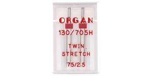Двойные трикотажные иглы для домашних швейных машин (Twin Strech), 2шт, Organ 2,5 мм, №.75
