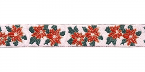 Jõulutähtedega pael Art.213/B/PG, Half Cotton Lace, laiusega 30 mm , värv1 punased õied valgel taustal, AB8 