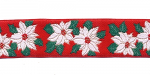 Jõulutähtedega pael, laiusega 50 mm, värv 2, valged õied punasel taustal