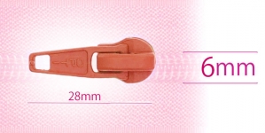 6 mm coil, spiral zipper slider, for flat coil, darker salmon pink
