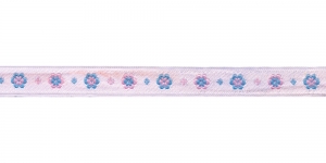  AB103 Väikeste lihtsate õitega kaunistuspael 15 mm, Art.11690, värv V4 helesinine, helesinine valgel taustal, jacquard, ribbon, trims, koristenauha/Лента декоративная