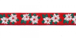 AB8 Jõulutähtedega pael Art.213/B/PG, Half Cotton Lace, laiusega 30 mm , värv 2 valged õied punasel taustal