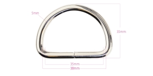 D-ring, half ring for tape width: 35(-38) mm, plating: nickel