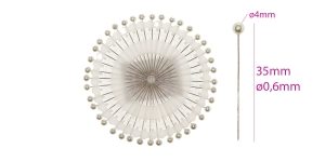 Plastic Pearl Headed Pins; 40 pcs, 38 x ø0,60 mm