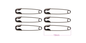 19 mm safety pins, bulk box, plated: hematite grey (gunmetal), 6 pcs/set