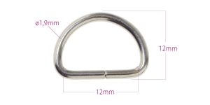 D-ring, half ring 12 mm x 17 mm for belt (10-)12 mm, plating: nickel
