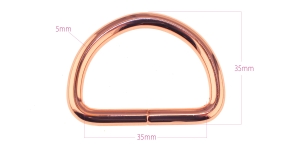 D-ring, half ring for tape width: 35 mm, plating: Hi-gloss rose golden