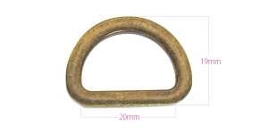 Cast metal flat D-ring, half ring 27 mm x 19 mm for belt width 20 mm, plating: old brass
