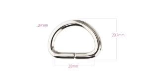 Steel D-ring, half ring 28 mm x 20 mm for belt width 20 mm, plated: hi-shine nickel