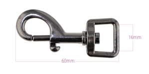 Swivel latch; snap hook, 60 x 20 mm, for belt 15 (max.16) mm, plating: gunmetal (hematite)