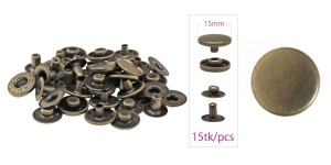 Press Buttons s-spring, brass made, ø15 mm, antique brass plating