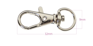 Karabiinhaak 32 x 13 mm, auk ø9 mm, pinnatud: nikkel