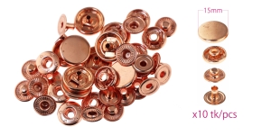 Press Buttons s-spring, brass made, ø15 mm, 10pcs, plating: copper (rose gold)