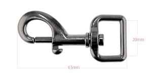 Swivel latch; snap hook, 62 x 27 mm, for belt 20 mm, plating: gunmetal(hematite)