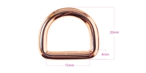 D-ring, half ring 23 mm x 20 mm for belt width 15 mm, finishing: Hi-shine rose gold