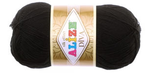 Diva Silk Effect Yarn; Colour 60 (Black), Alize