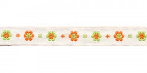  AB102 Väikeste lihtsate õitega kaunistuspael 10 mm, Art.15690, värv V1 oranž, roheline valgel taustal, jacquard, ribbon, trims, koristenauha/Лента декоративная