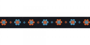  AB102 Väikeste lihtsate õitega kaunistuspael 10 mm, Art.15690, värv V5 oranž, helesinine mustal taustal, jacquard, ribbon, trims, koristenauha/Лента декоративная