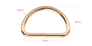 D-ring, half ring for tape width: 35 mm, plating: Hi-gloss warm golden