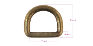 D-ring, half ring or belt width 15 mm, finishing: old brass
