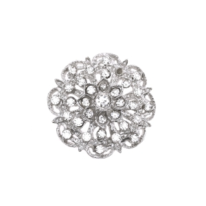 Hõbedane, läbipaistva värvitu klaaskristalliga metallnööp, 30mm, 48L