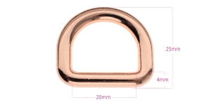 D-ring, half ring 28 mm x 25 mm for belt width 20 mm, finishing: Hi-shine rose gold