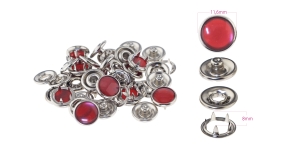 Pearl Decorative Press Buttons, ø12 mm, 10 pcs, nickel plating with raspberry red
