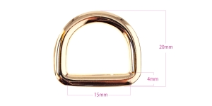 D-ring, half ring 23 mm x 20 mm for belt width 15 mm, finishing: Hi-shine warm gold