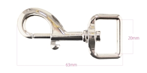 Swivel hook; swivel latch; snap hook, 62 x 27 mm, for belt 20 mm, plating: chromium
