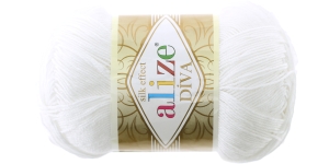 Siidja pinnaga akrüüllõng Diva Silk Effect, Alize, värv 1055, valge