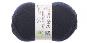 Villasisaldusega sokilõng Step Classic; Värv 1010 (Mustjassinine, Step Classic Sock Yarn; Colour 1010 Dark blue, Austermann