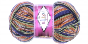 Polüamiidisisaldusega villane sokilõng; Värv 2701 (Roosakas-sinakas-rohekates toonides), Alize