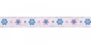  AB102 Väikeste lihtsate õitega kaunistuspael 10 mm, Art.15690, värv V4 heleroosa, helesinine valgel taustal, jacquard, ribbon, trims, koristenauha/Лента декоративная