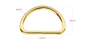 D-rõngas, D-aas, terasest poolrõngas 28 mm x 44 mm rihma laiusele 35 mm, pinnatud: kõrgläikega soe kuld