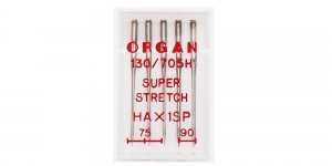 Иглы для домашних оверлоков и швейных машин Super Strech Syst.HAx1sp, Organ №.75/75/75/90/90 (11-14)