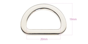Cast metal flat D-ring, half ring 27 mm x 19 mm for belt width 20 mm, plating: nikkeli
