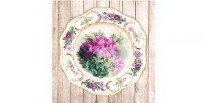 Kits w/pre-printed background 0076 PT Plate with Chrysanthemums. Satin Stitch