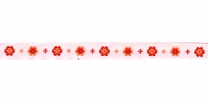  AB103 Väikeste lihtsate õitega kaunistuspael 15 mm, Art.11690, värv V2 punane valgel taustal, jacquard, ribbon, trims, koristenauha/Лента декоративная
