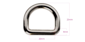 D-ring, half ring 28 mm x 25 mm for belt width 20 mm, finishing: Hi-shine gunmetal