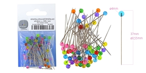 Kristallpea-nööpnõelad; 50tk, 38 x ø0,55mm