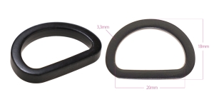 Lame valatud D-rõngas, poolrõngas 27 mm x 19 mm rihma laiusele 18-20 mm, pinnatud:siidmatt must