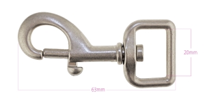 Swivel hook; swivel latch; snap hook, 62 x 27 mm, for belt 20 mm, plating: mat nickel (silver-like)